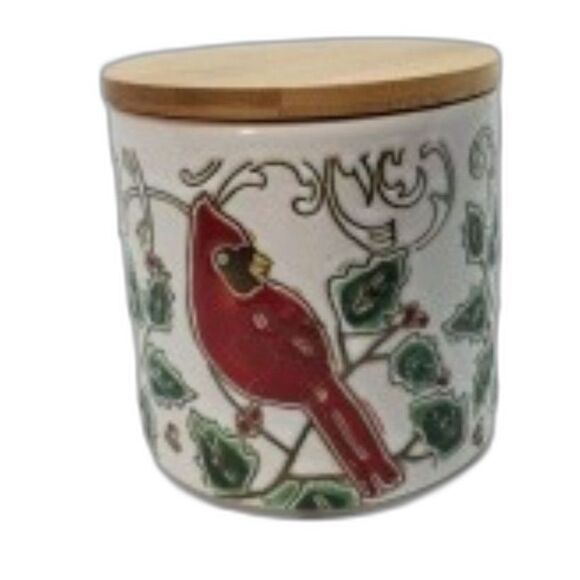 Spectrum Designz Christmas Goodie Jar Hand Painted with a Cardinal - Picture 1 of 6